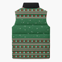 Golden Retriever Christmas Sleeveless Puffer Jacket with Red Scarf Snowflakes and Tree Pattern - Wonder Print Shop