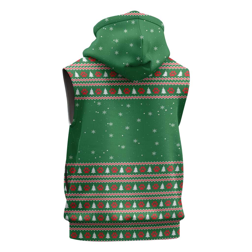 Golden Retriever Christmas Sleeveless Zip Hoodie with Red Scarf Snowflakes and Tree Pattern - Wonder Print Shop