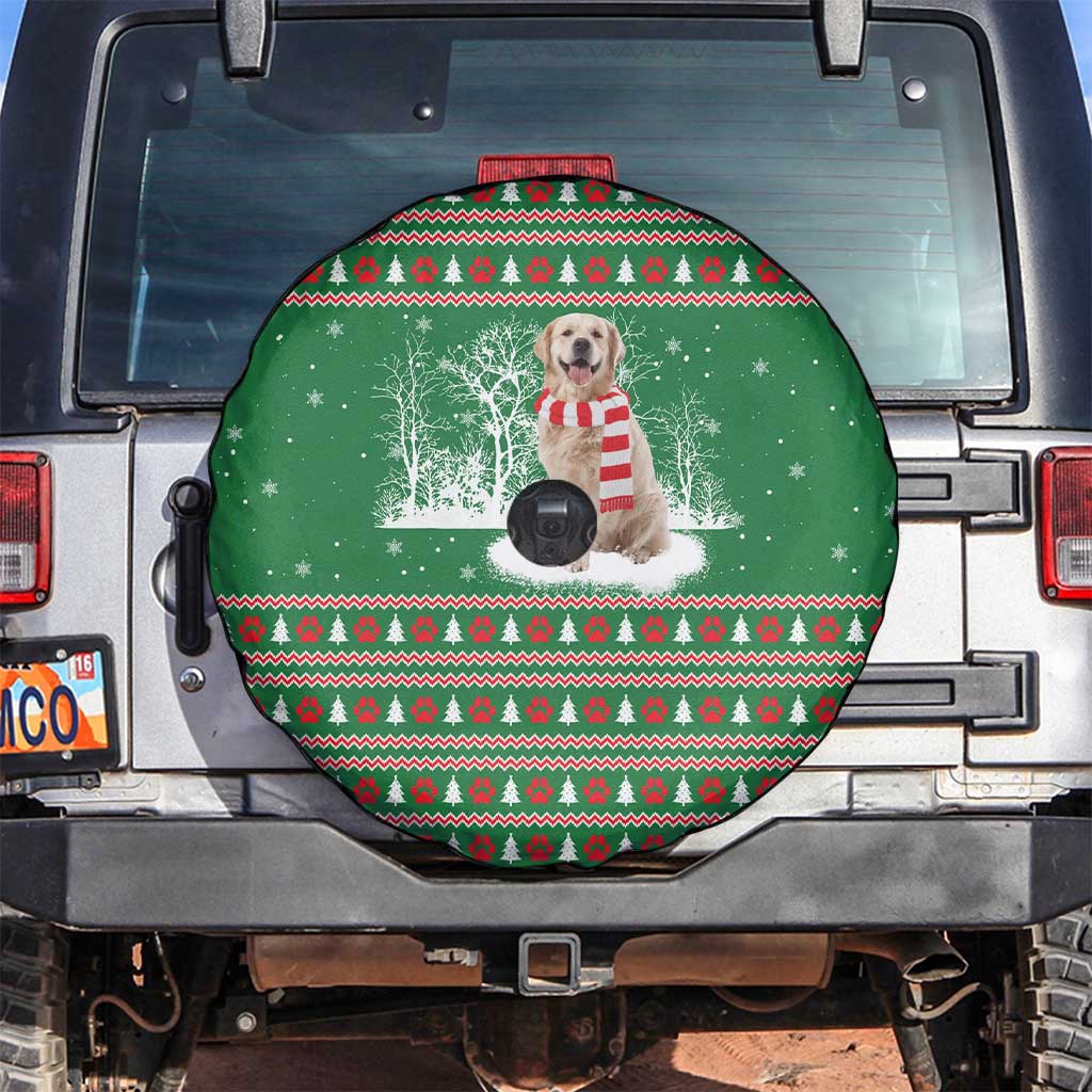 Golden Retriever Christmas Spare Tire Cover with Red Scarf Snowflakes and Tree Pattern - Wonder Print Shop