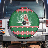 Golden Retriever Christmas Spare Tire Cover with Red Scarf Snowflakes and Tree Pattern - Wonder Print Shop