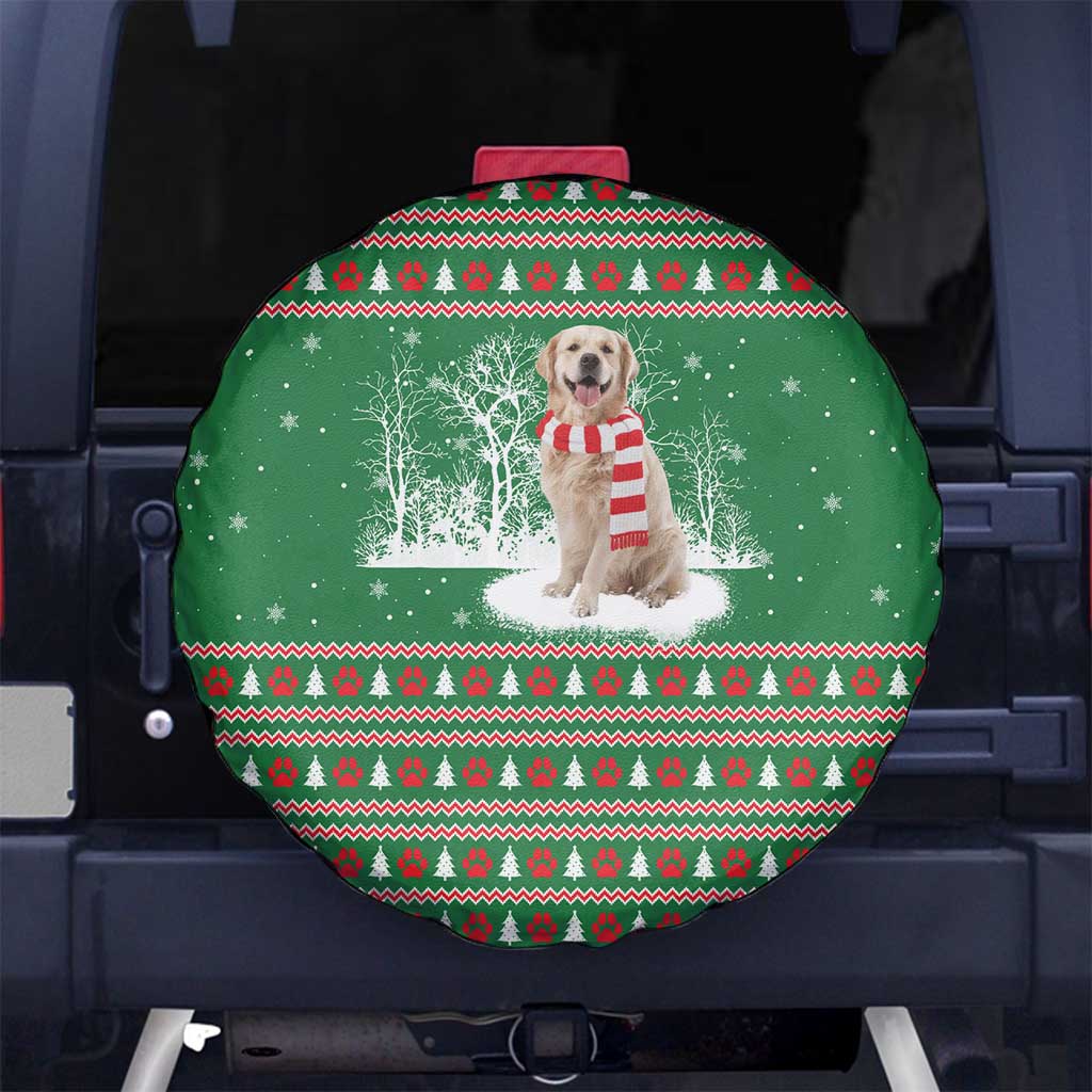 Golden Retriever Christmas Spare Tire Cover with Red Scarf Snowflakes and Tree Pattern - Wonder Print Shop