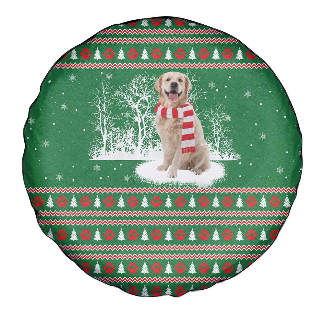 Golden Retriever Christmas Spare Tire Cover with Red Scarf Snowflakes and Tree Pattern - Wonder Print Shop