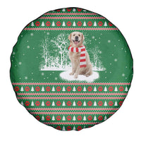 Golden Retriever Christmas Spare Tire Cover with Red Scarf Snowflakes and Tree Pattern - Wonder Print Shop