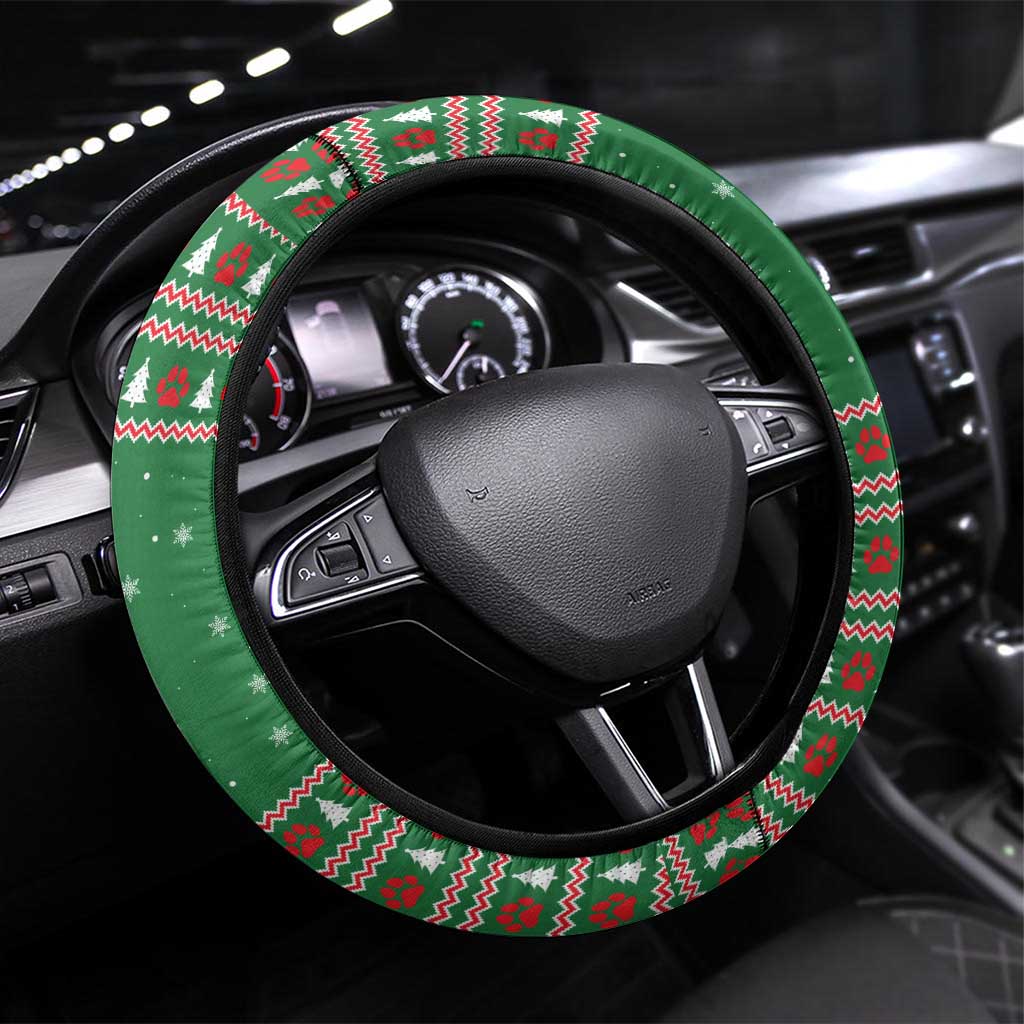 Golden Retriever Christmas Steering Wheel Cover with Red Scarf Snowflakes and Tree Pattern - Wonder Print Shop
