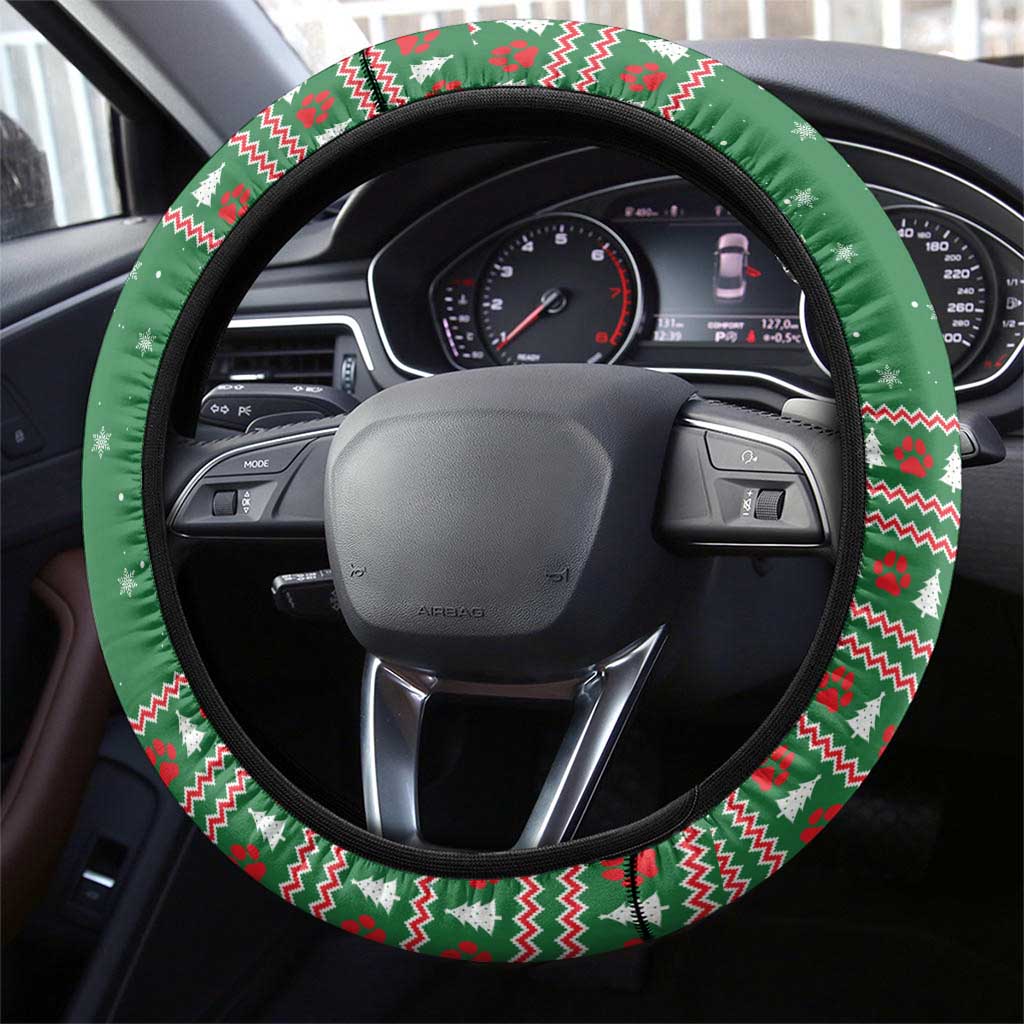 Golden Retriever Christmas Steering Wheel Cover with Red Scarf Snowflakes and Tree Pattern - Wonder Print Shop