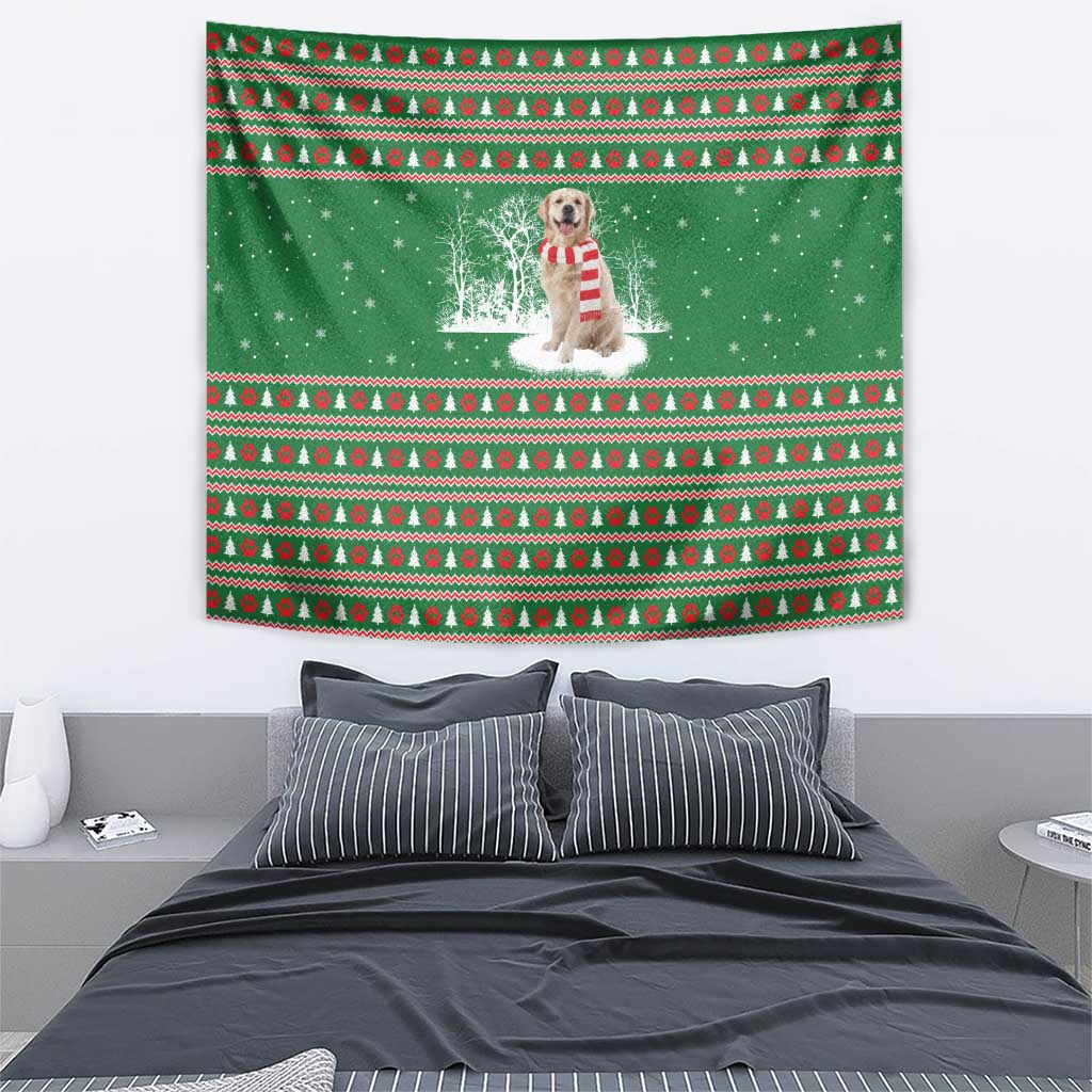 Golden Retriever Christmas Tapestry with Red Scarf Snowflakes and Tree Pattern - Wonder Print Shop