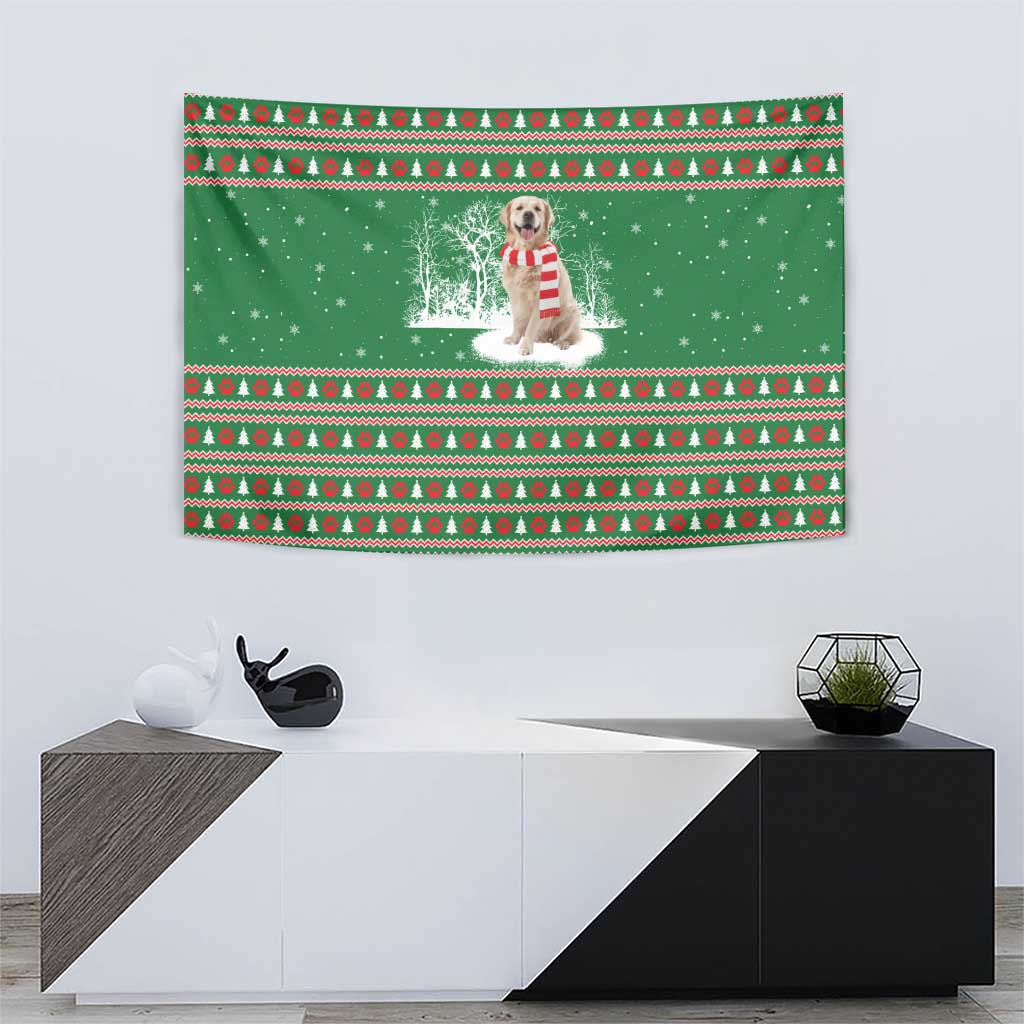 Golden Retriever Christmas Tapestry with Red Scarf Snowflakes and Tree Pattern - Wonder Print Shop