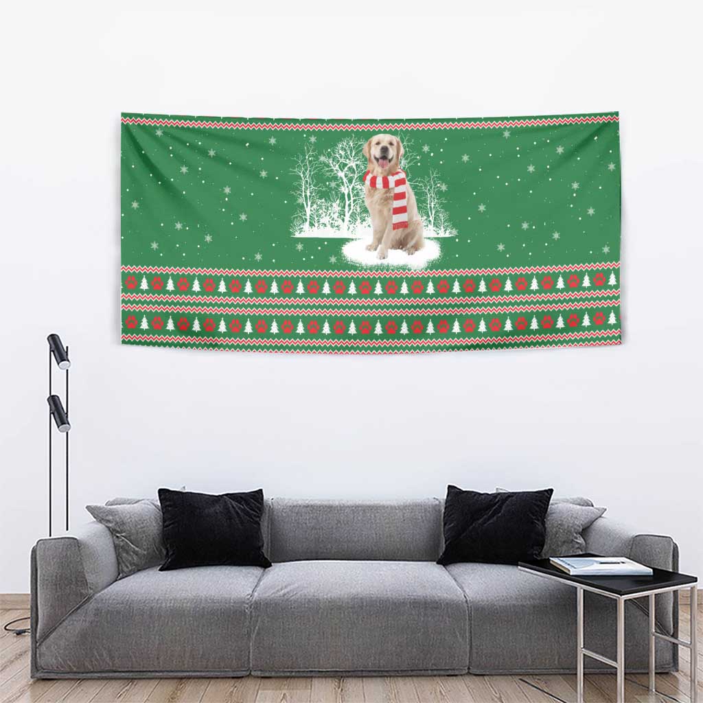 Golden Retriever Christmas Tapestry with Red Scarf Snowflakes and Tree Pattern - Wonder Print Shop