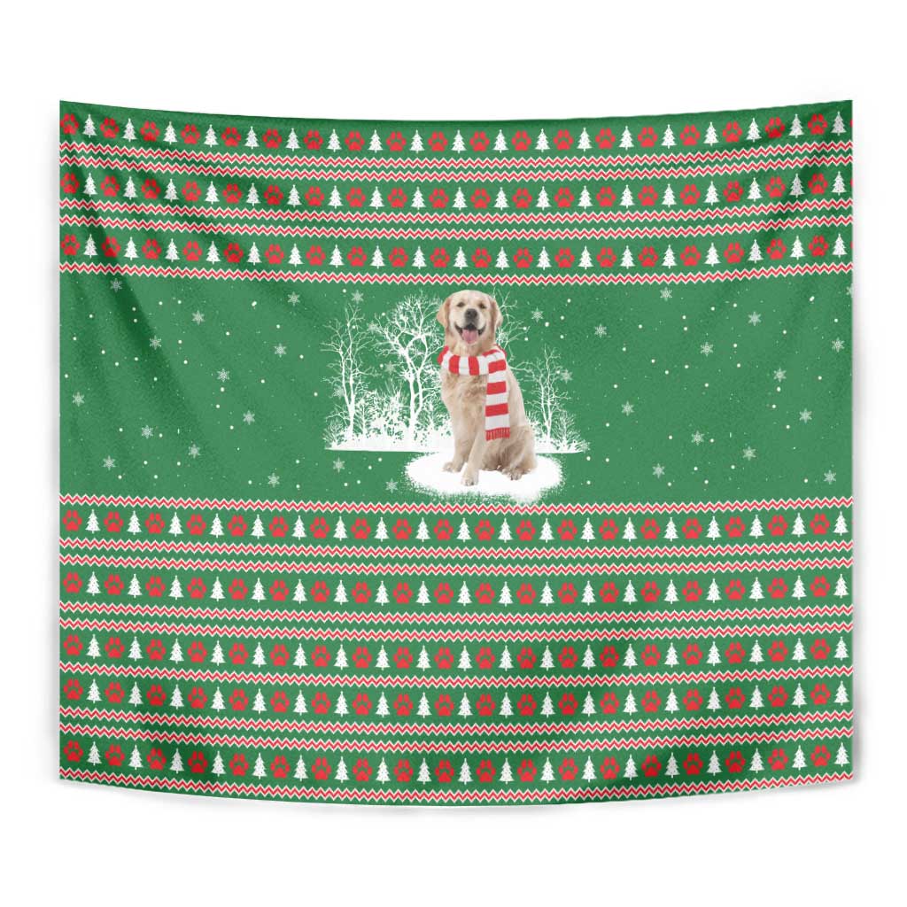 Golden Retriever Christmas Tapestry with Red Scarf Snowflakes and Tree Pattern - Wonder Print Shop
