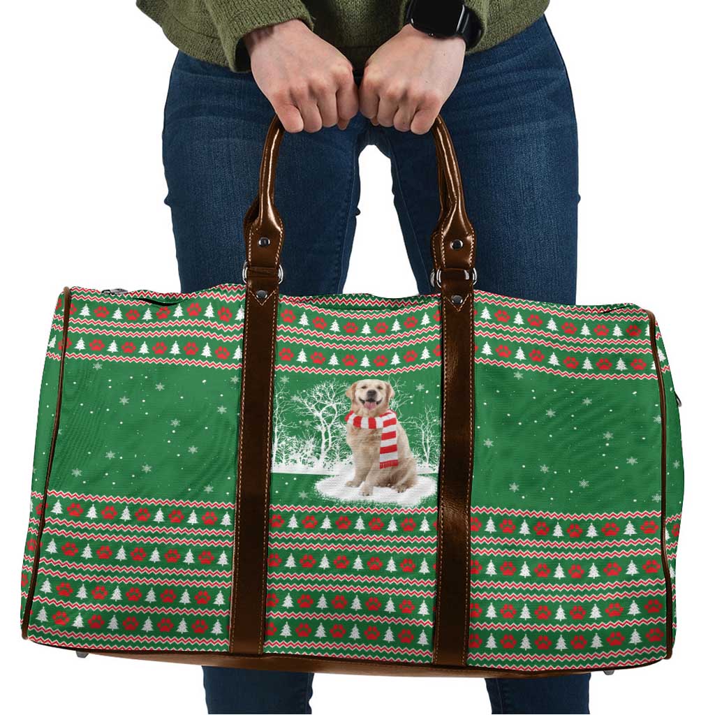 Golden Retriever Christmas Travel Bag with Red Scarf Snowflakes and Tree Pattern - Wonder Print Shop