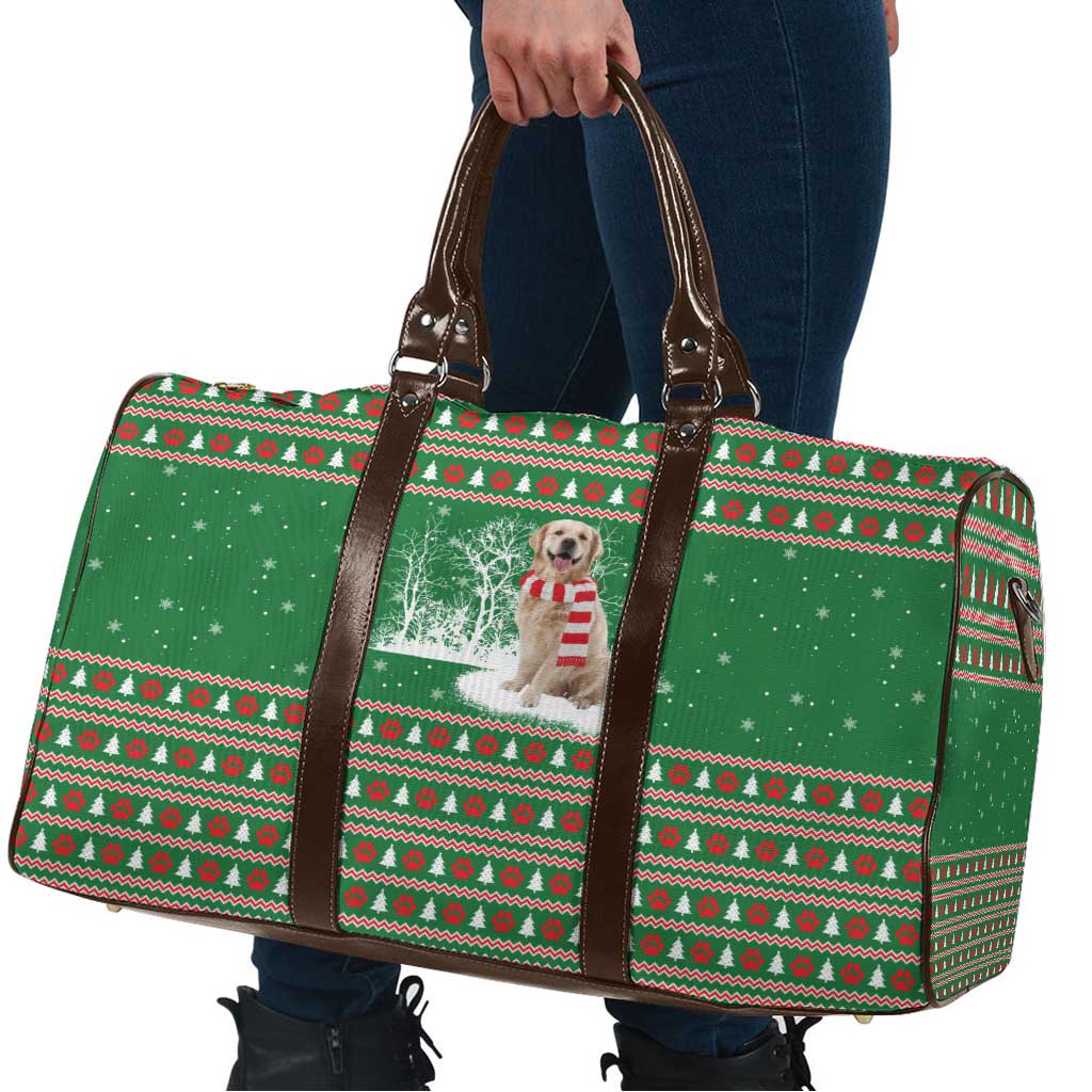 Golden Retriever Christmas Travel Bag with Red Scarf Snowflakes and Tree Pattern - Wonder Print Shop