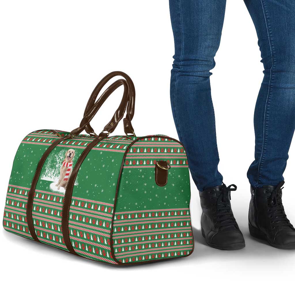 Golden Retriever Christmas Travel Bag with Red Scarf Snowflakes and Tree Pattern - Wonder Print Shop