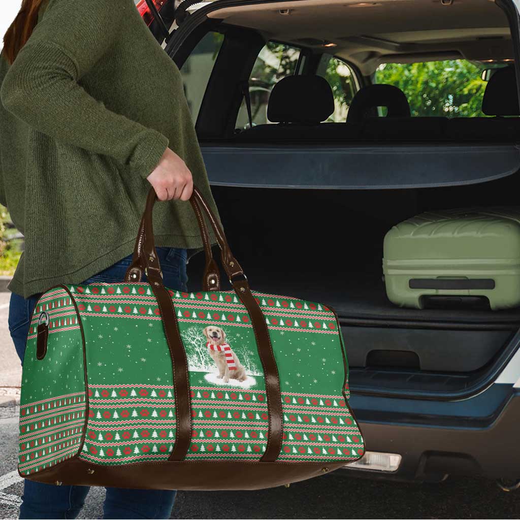 Golden Retriever Christmas Travel Bag with Red Scarf Snowflakes and Tree Pattern - Wonder Print Shop