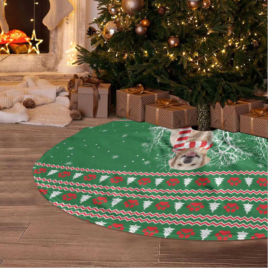 Golden Retriever Christmas Tree Skirt with Red Scarf Snowflakes and Tree Pattern - Wonder Print Shop