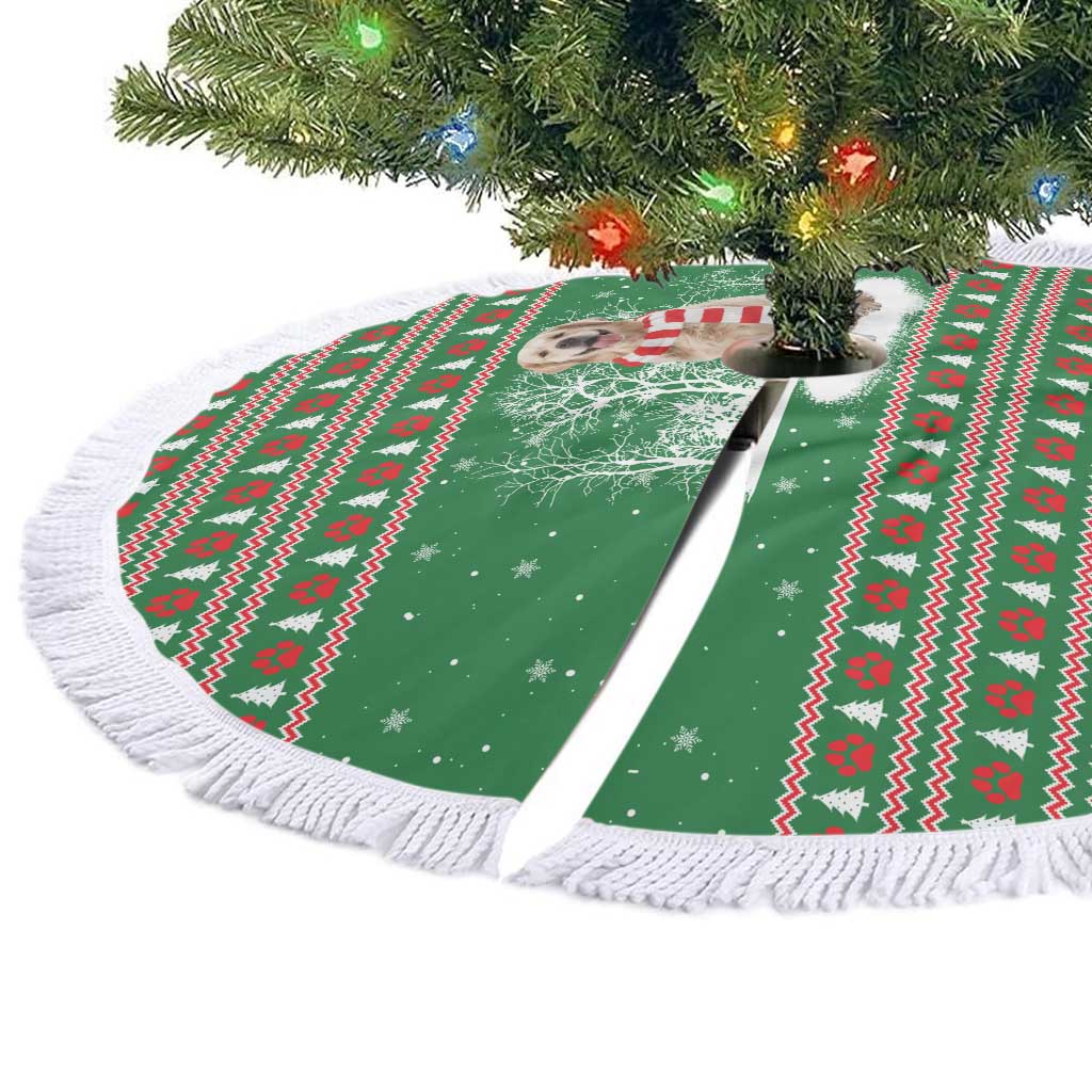 Golden Retriever Christmas Tree Skirt with Red Scarf Snowflakes and Tree Pattern - Wonder Print Shop