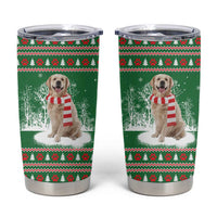 Golden Retriever Christmas Tumbler Cup with Red Scarf Snowflakes and Tree Pattern - Wonder Print Shop