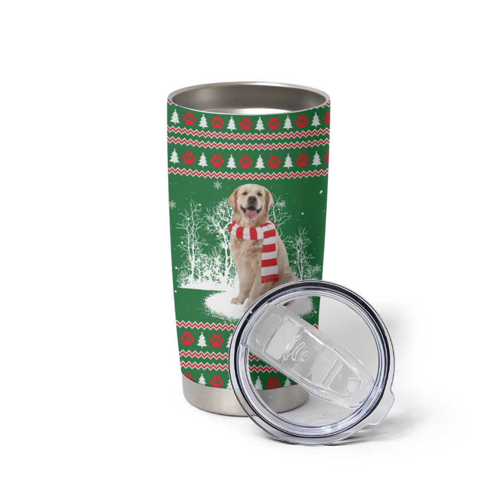 Golden Retriever Christmas Tumbler Cup with Red Scarf Snowflakes and Tree Pattern - Wonder Print Shop