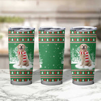 Golden Retriever Christmas Tumbler Cup with Red Scarf Snowflakes and Tree Pattern - Wonder Print Shop