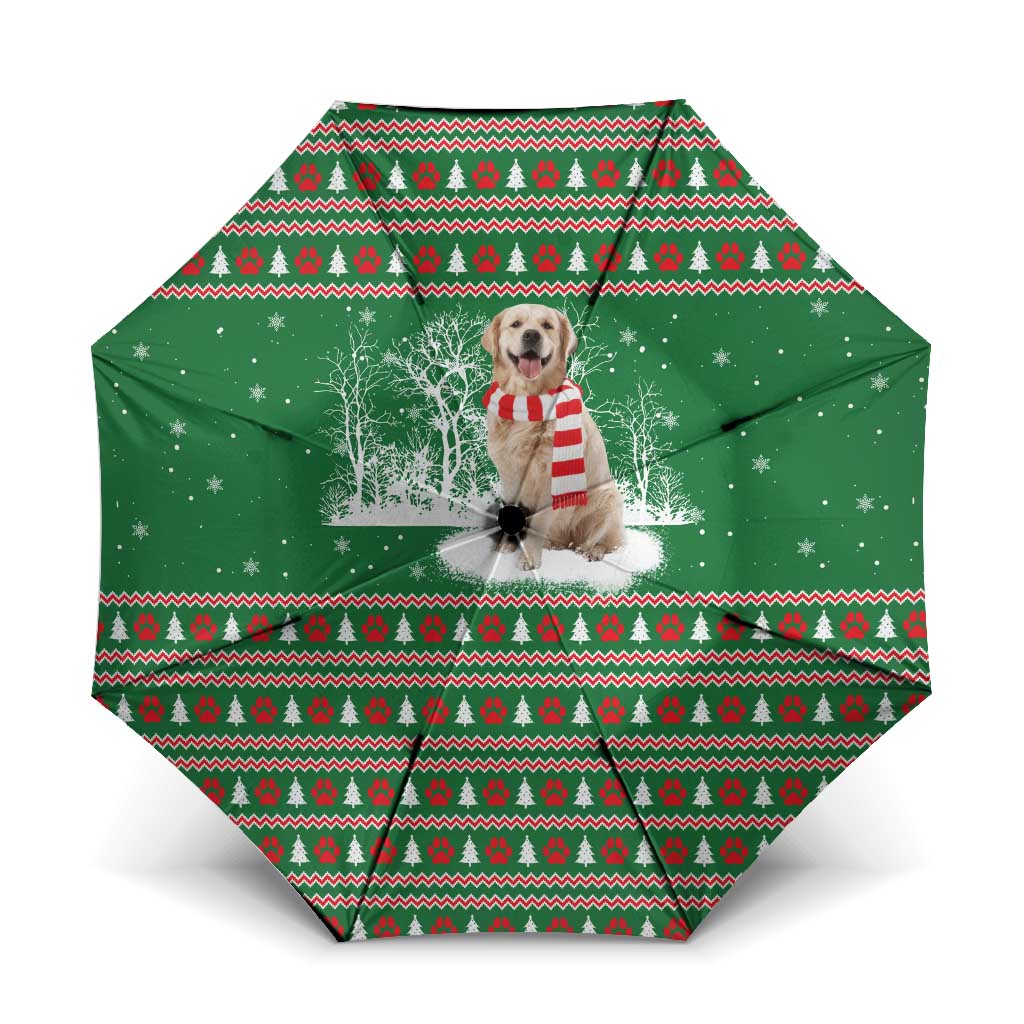 Golden Retriever Christmas Umbrella with Red Scarf Snowflakes and Tree Pattern - Wonder Print Shop