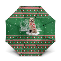 Golden Retriever Christmas Umbrella with Red Scarf Snowflakes and Tree Pattern - Wonder Print Shop