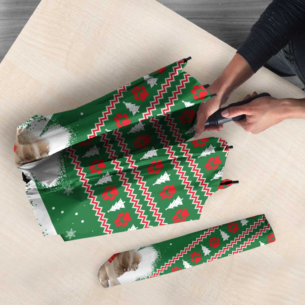 Golden Retriever Christmas Umbrella with Red Scarf Snowflakes and Tree Pattern - Wonder Print Shop