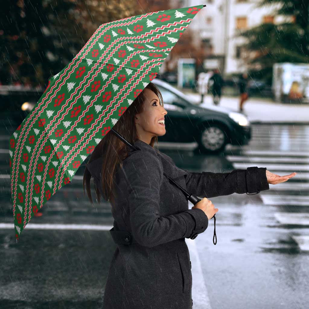Golden Retriever Christmas Umbrella with Red Scarf Snowflakes and Tree Pattern - Wonder Print Shop