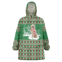 Golden Retriever Christmas Wearable Blanket Hoodie with Red Scarf Snowflakes and Tree Pattern - Wonder Print Shop
