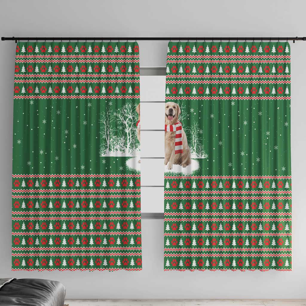Golden Retriever Christmas Window Curtain with Red Scarf Snowflakes and Tree Pattern - Wonder Print Shop