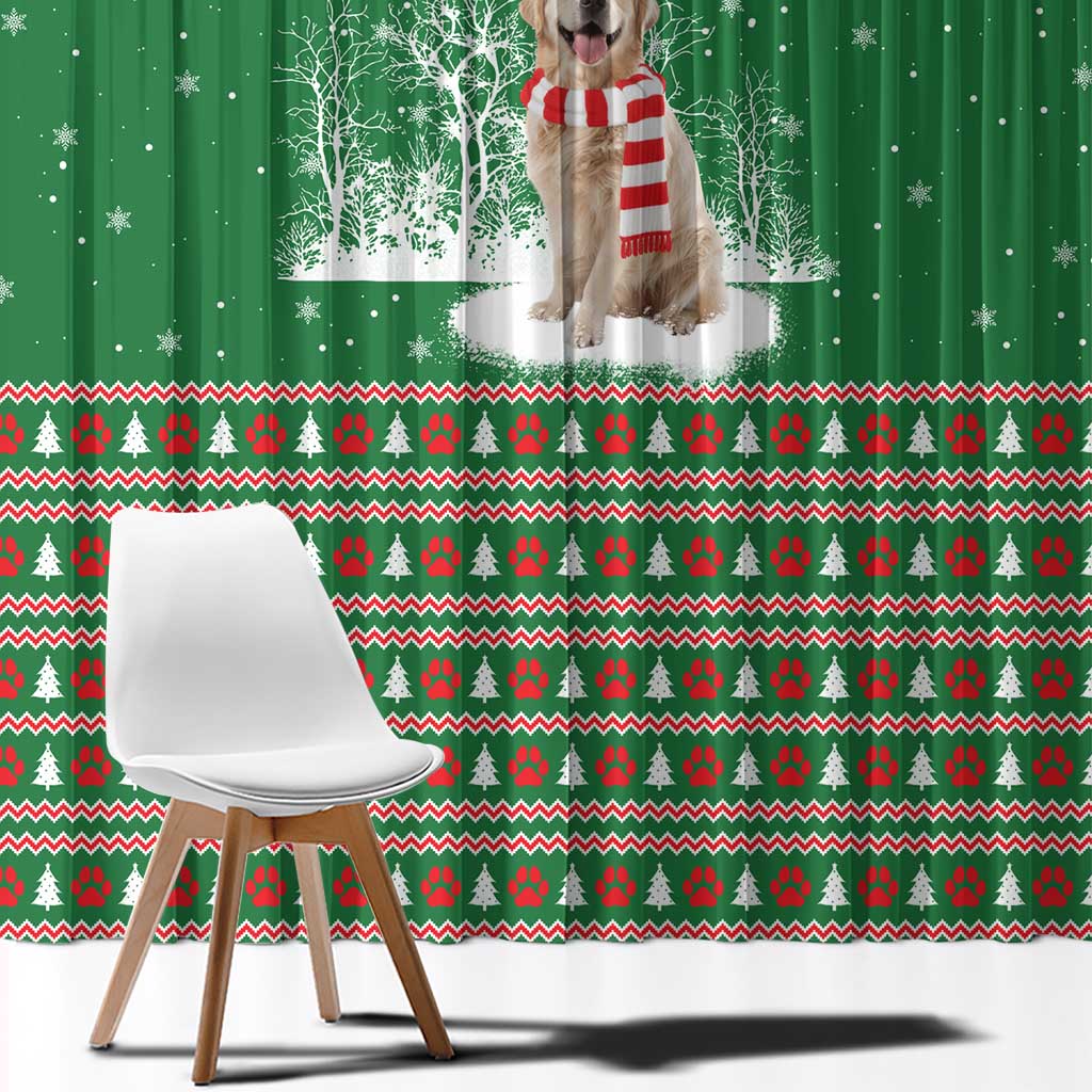 Golden Retriever Christmas Window Curtain with Red Scarf Snowflakes and Tree Pattern - Wonder Print Shop