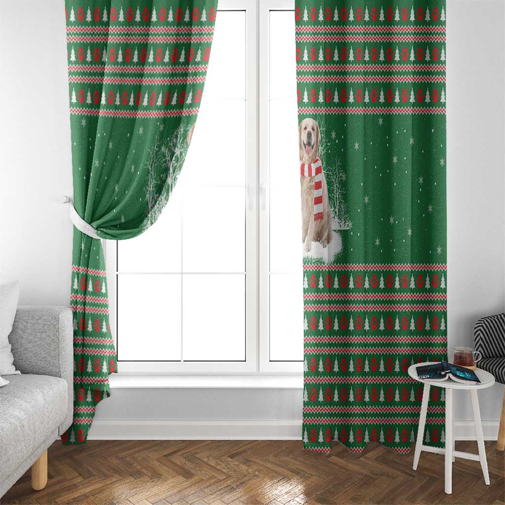 Golden Retriever Christmas Window Curtain with Red Scarf Snowflakes and Tree Pattern - Wonder Print Shop