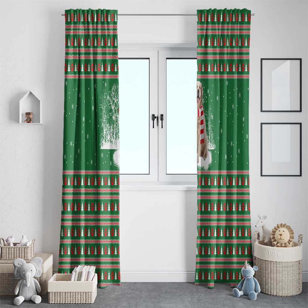 Golden Retriever Christmas Window Curtain with Red Scarf Snowflakes and Tree Pattern - Wonder Print Shop