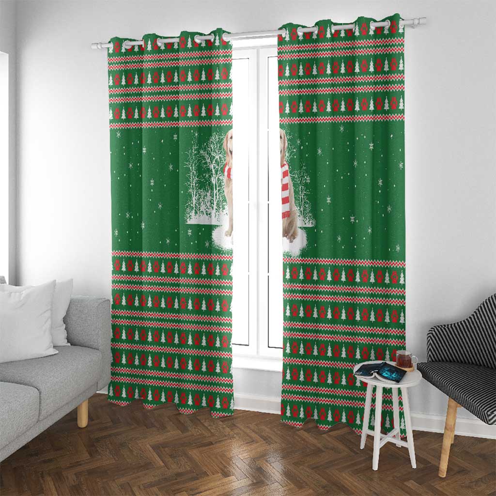 Golden Retriever Christmas Window Curtain with Red Scarf Snowflakes and Tree Pattern - Wonder Print Shop