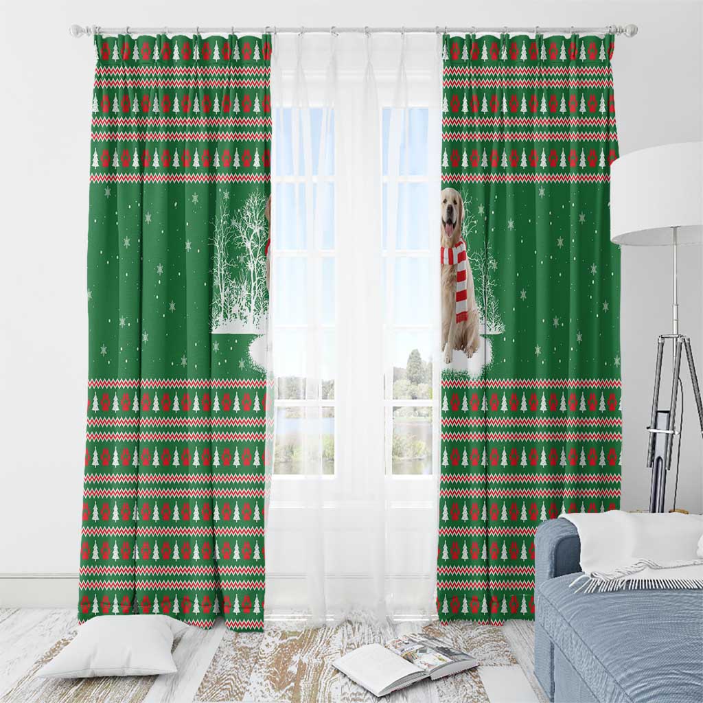 Golden Retriever Christmas Window Curtain with Red Scarf Snowflakes and Tree Pattern - Wonder Print Shop