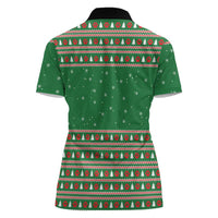 Golden Retriever Christmas Women Polo Shirt with Red Scarf Snowflakes and Tree Pattern - Wonder Print Shop