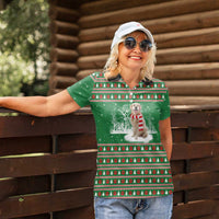 Golden Retriever Christmas Women Polo Shirt with Red Scarf Snowflakes and Tree Pattern - Wonder Print Shop