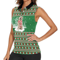Golden Retriever Christmas Women Sleeveless Polo Shirt with Red Scarf Snowflakes and Tree Pattern - Wonder Print Shop