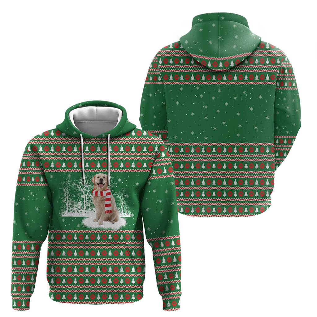 Golden Retriever Christmas Zip Hoodie with Red Scarf Snowflakes and Tree Pattern - Wonder Print Shop
