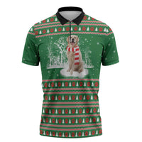 Golden Retriever Christmas Zipper Polo Shirt with Red Scarf Snowflakes and Tree Pattern - Wonder Print Shop