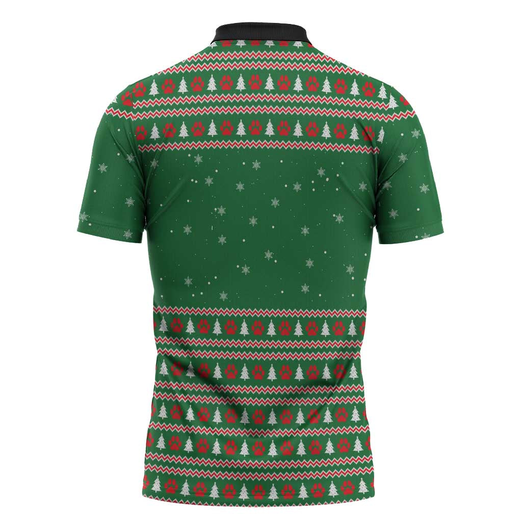 Golden Retriever Christmas Zipper Polo Shirt with Red Scarf Snowflakes and Tree Pattern - Wonder Print Shop
