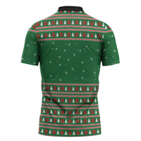 Golden Retriever Christmas Zipper Polo Shirt with Red Scarf Snowflakes and Tree Pattern - Wonder Print Shop