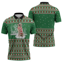 Golden Retriever Christmas Zipper Polo Shirt with Red Scarf Snowflakes and Tree Pattern - Wonder Print Shop