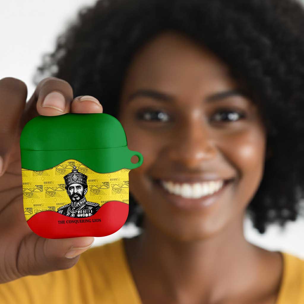 Haile Selassie I AirPods Case Ethiopia Lion of Judah and Conquering Lion Pattern Tribute - Wonder Print Shop