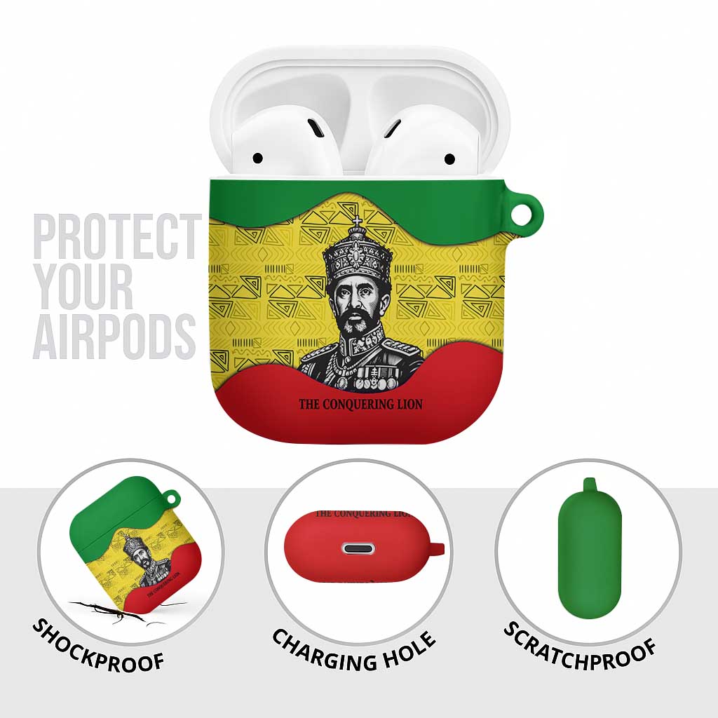 Haile Selassie I AirPods Case Ethiopia Lion of Judah and Conquering Lion Pattern Tribute - Wonder Print Shop