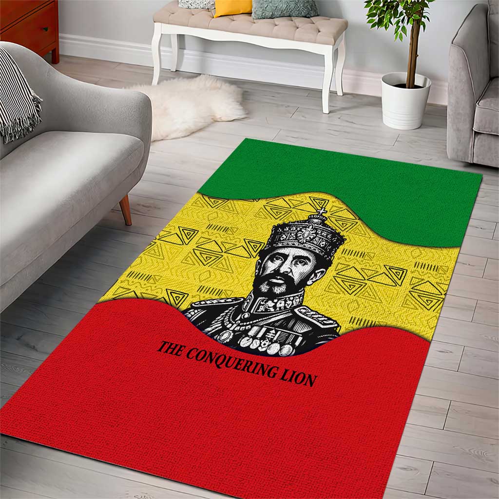 Haile Selassie I Area Rug Ethiopia Lion of Judah and Conquering Lion Pattern Tribute - Wonder Print Shop