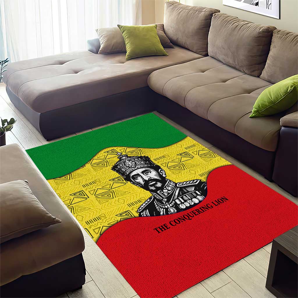 Haile Selassie I Area Rug Ethiopia Lion of Judah and Conquering Lion Pattern Tribute - Wonder Print Shop