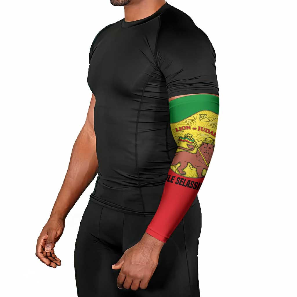 Haile Selassie I Arm Sleeves Ethiopia Lion of Judah and Conquering Lion Pattern Tribute - Wonder Print Shop