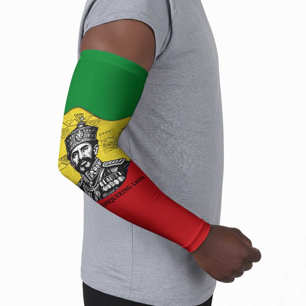 Haile Selassie I Arm Sleeves Ethiopia Lion of Judah and Conquering Lion Pattern Tribute - Wonder Print Shop