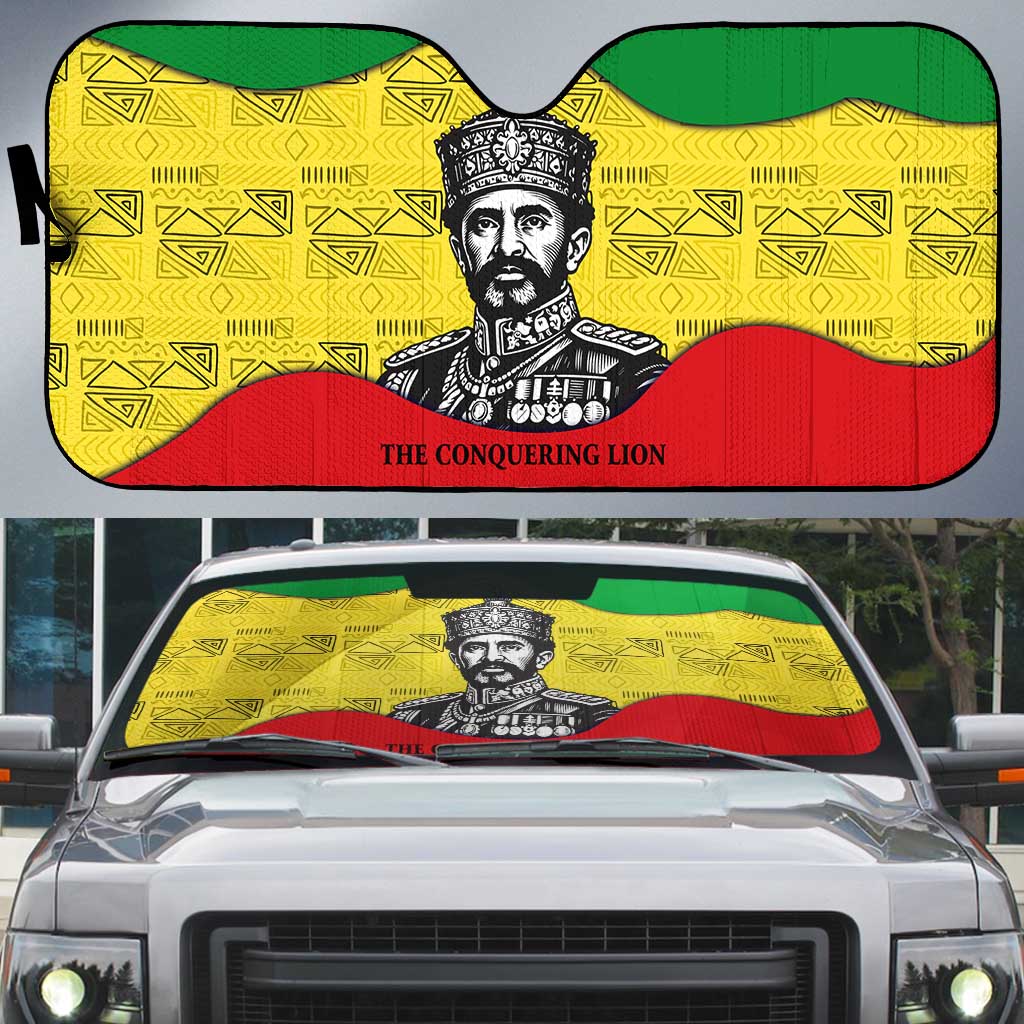Haile Selassie I Auto Sun Shade Ethiopia Lion of Judah and Conquering Lion Pattern Tribute - Wonder Print Shop