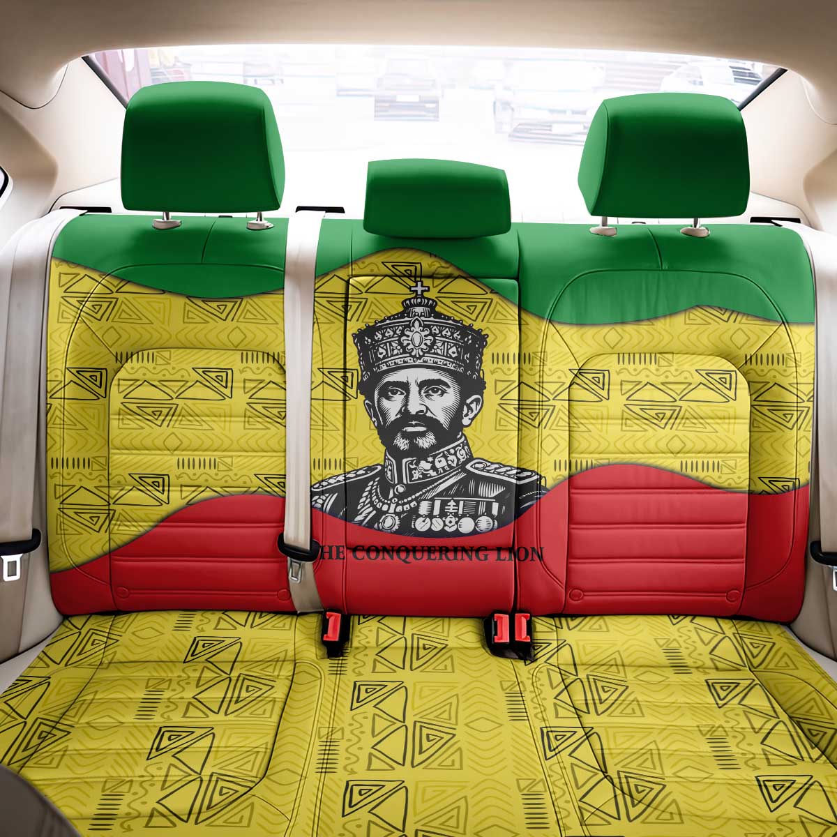 Haile Selassie I Back Car Seat Cover Ethiopia Lion of Judah and Conquering Lion Pattern Tribute - Wonder Print Shop