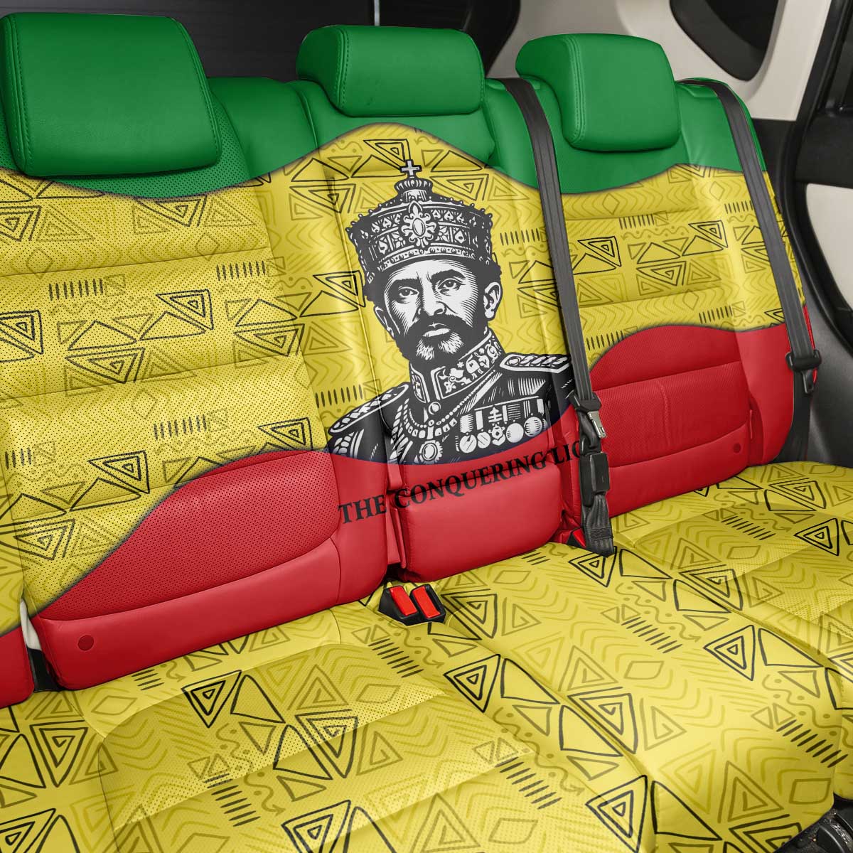 Haile Selassie I Back Car Seat Cover Ethiopia Lion of Judah and Conquering Lion Pattern Tribute - Wonder Print Shop